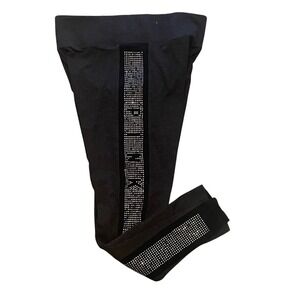 PINK Victoria's Secret SZ L Yoga Leggings Gray Rhinestone Embellished Athleisure